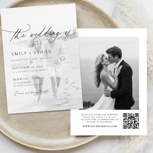 Boho-Script-QR-Code-Foto-Hochzeit Einladung