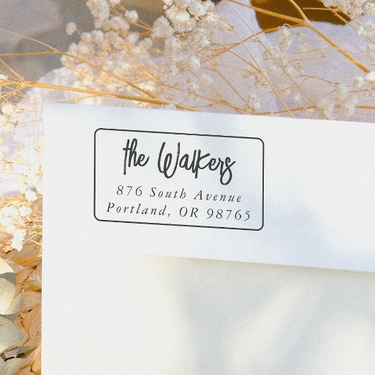 Boho Script Rectangle Frame Return Address Gummistempel