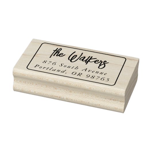 Boho Script Rectangle Frame Return Address Gummistempel (Stempel)