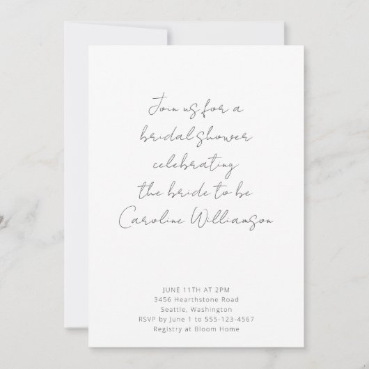 Boho Script Schwarz-weiß Modern Brautparty Invit Einladung (Vorderseite)