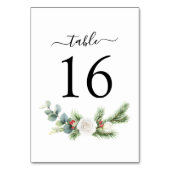 Boho Script Winter Greenery Evergreen Wedding Tischnummer (Rückseite)