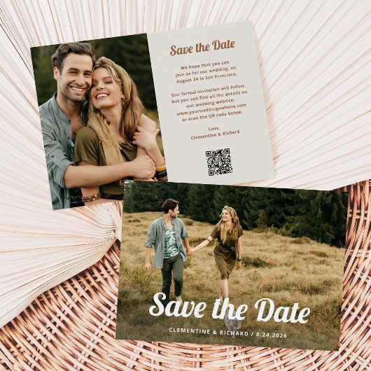 Boho Script | Zwei Foto- und QR-Code Save The Date