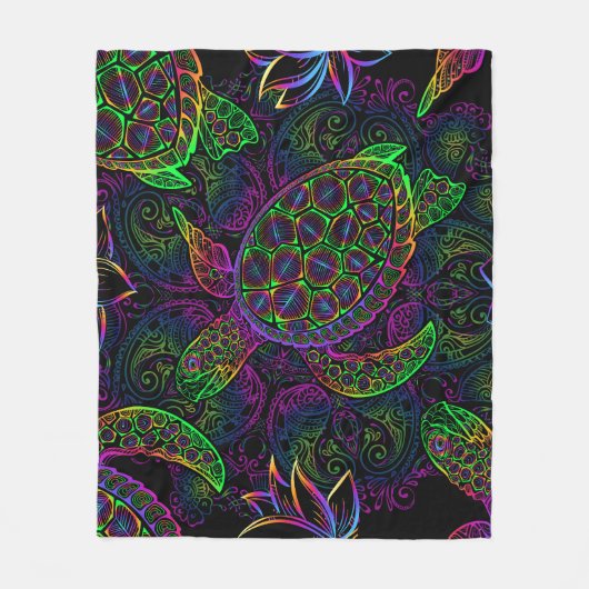 Boho Sea Turtle: Psychedelic Mandala Pattern Fleecedecke (Vorderseite)