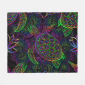 Boho Sea Turtle: Psychedelic Mandala Pattern Fleecedecke (Vorderseite (Horizontal))