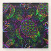 Boho Sea Turtle: Psychedelic Mandala Pattern Glasuntersetzer (Vorderseite)