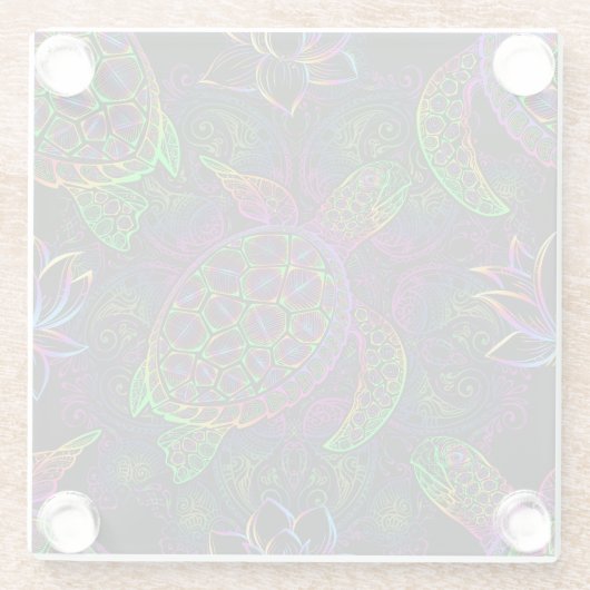 Boho Sea Turtle: Psychedelic Mandala Pattern Glasuntersetzer (Rückseite)