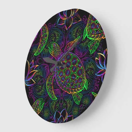 Boho Sea Turtle: Psychedelic Mandala Pattern Große Wanduhr (Winkel)