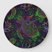 Boho Sea Turtle: Psychedelic Mandala Pattern Große Wanduhr (Vorderseite)