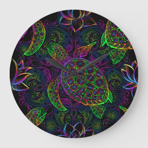 Boho Sea Turtle: Psychedelic Mandala Pattern Große Wanduhr