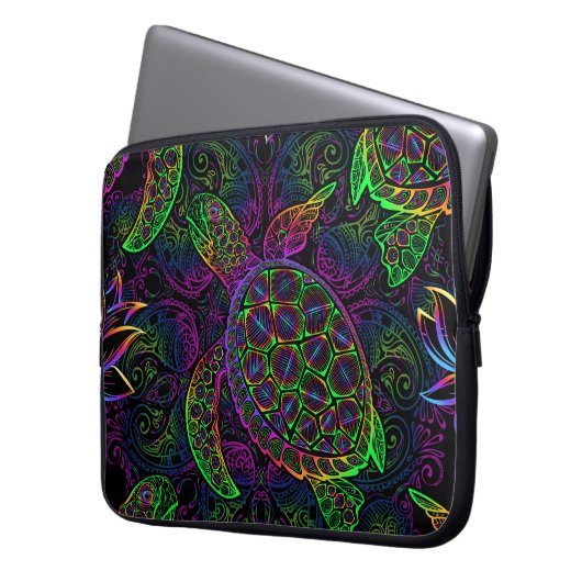 Boho Sea Turtle: Psychedelic Mandala Pattern Laptopschutzhülle (Vorderseite Links)