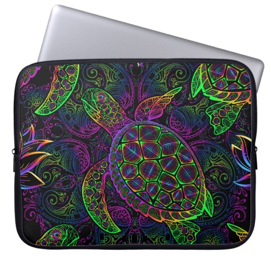 Boho Sea Turtle: Psychedelic Mandala Pattern Laptopschutzhülle (Vorderseite)