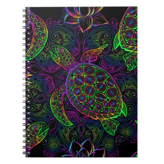 Boho Sea Turtle: Psychedelic Mandala Pattern Notizblock (Vorderseite)