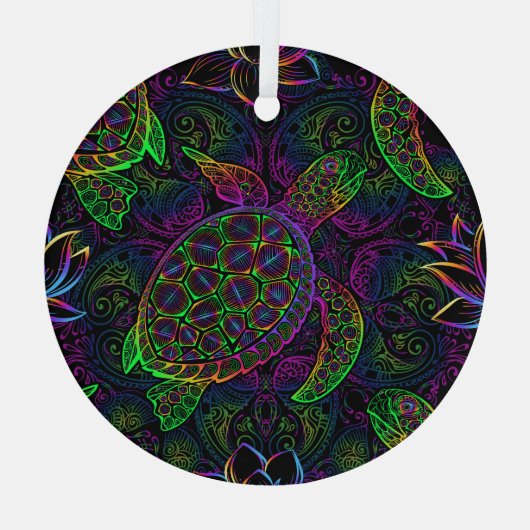 Boho Sea Turtle: Psychedelic Mandala Pattern Ornament Aus Glas (Rückseite)