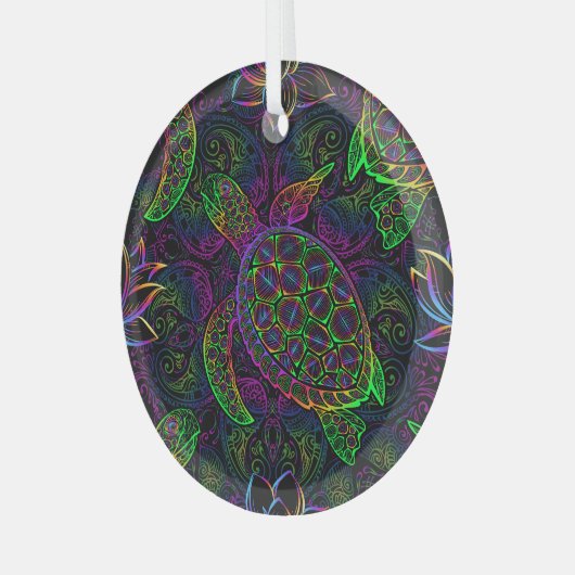 Boho Sea Turtle: Psychedelic Mandala Pattern Ornament Aus Glas (Vorderseite links)