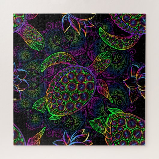 Boho Sea Turtle: Psychedelic Mandala Pattern Puzzle (Horizontal)