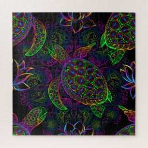 Boho Sea Turtle: Psychedelic Mandala Pattern Puzzle