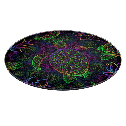 Boho Sea Turtle: Psychedelic Mandala Pattern Schneidebrett (Ecke)