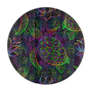 Boho Sea Turtle: Psychedelic Mandala Pattern Schneidebrett