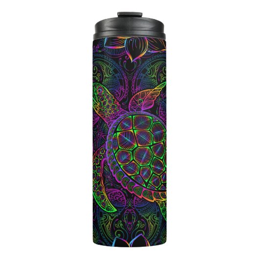 Boho Sea Turtle: Psychedelic Mandala Pattern Thermosbecher (Vorderseite)