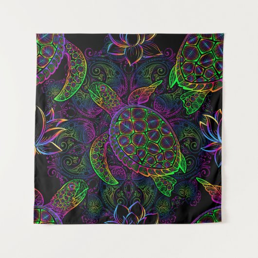 Boho Sea Turtle: Psychedelic Mandala Pattern Wandteppich (Vorderseite)