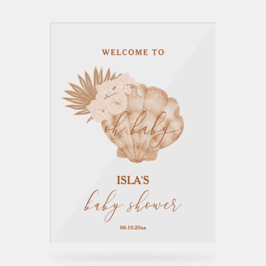 Boho Seashell Baby Dusche Willkommen Acrylschild (Vorderseite)