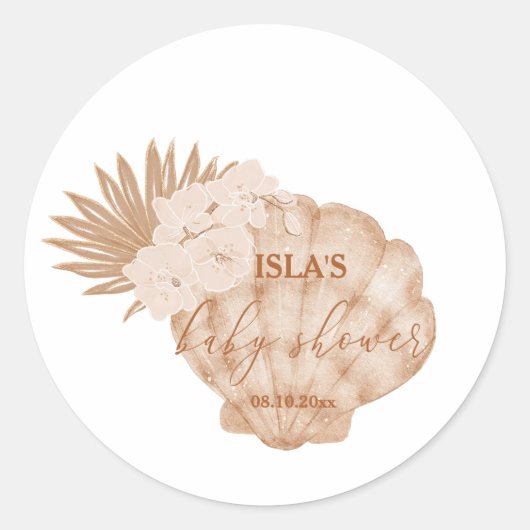 Boho Seashell Baby Shower Runder Aufkleber (Vorderseite)