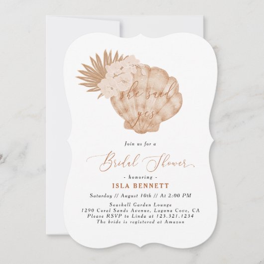 Boho Seashell Bridal Dusche Einladung (Vorderseite)