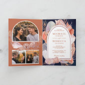 Boho Seashells Nautical Navy Blue QR Code Wedding Einladung (Innenseite)