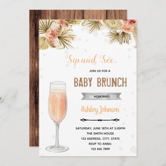 Boho sehen Schluck und Brunch Party Einladung (Vorne/Hinten)