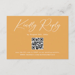 Boho-Senf-Gelb QR-Code-Hochzeits-RSVP Begleitkarte