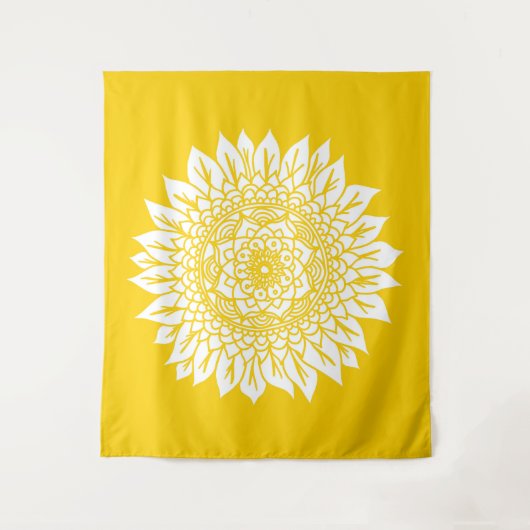 Boho Senf Gelbe Sonnenblume Mandala Wandteppich (Vorderseite)