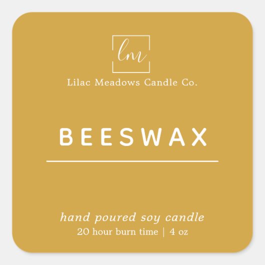 Boho Senf Round Candle Packaging Label Quadratischer Aufkleber (Vorderseite)