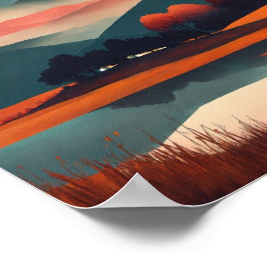 "Boho Serenity: Minimalistische Bergabfahrt" Poster (Ecke)