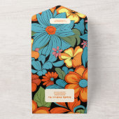 Boho Seventies Retro Floral Wedding All In One Einladung (Außenbereich)