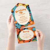 Boho Seventies Retro Floral Wedding All In One Einladung (Abreißen)