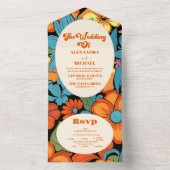 Boho Seventies Retro Floral Wedding All In One Einladung (Innen Boden)