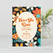 Boho Seventies Retro Floral Wedding Save The Date (Stehend Vorderseite)
