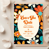 Boho Seventies Retro Floral Wedding Save The Date