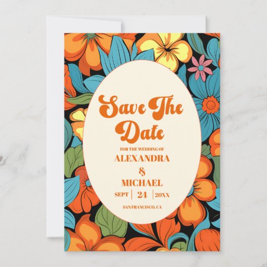 Boho Seventies Retro Floral Wedding Save The Date (Vorderseite)