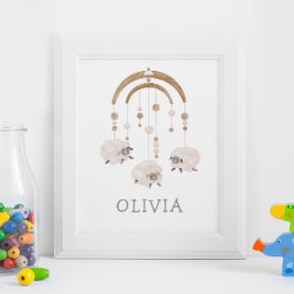 Boho Sheep Mobile | sanfte neutrale Kinderzimmer-K Poster