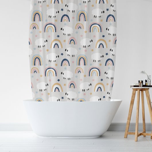 Boho Sheep Rainbow Print Duschvorhang