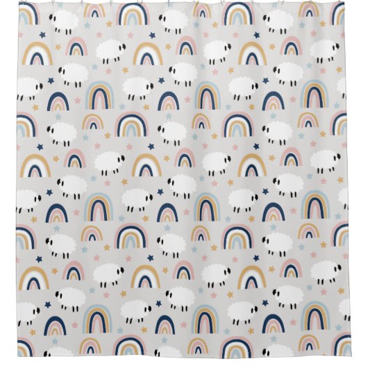 Boho Sheep Rainbow Print Duschvorhang (Vorderseite)