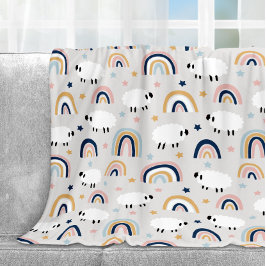 Boho Sheep Rainbow Print Fleecedecke