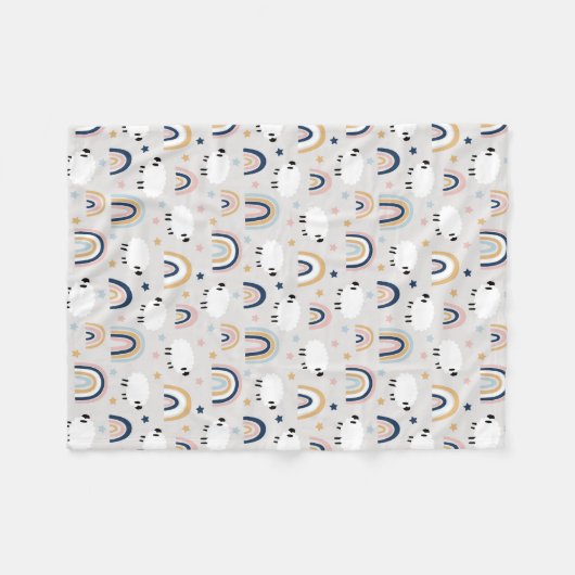 Boho Sheep Rainbow Print Fleecedecke (Vorderseite (Horizontal))