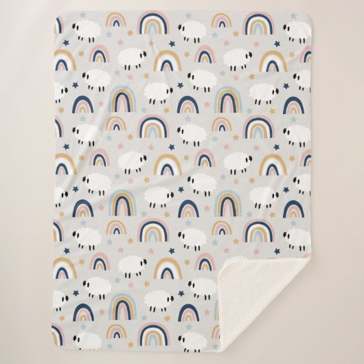 Boho Sheep Rainbow Print Sherpadecke (Vorderseite)