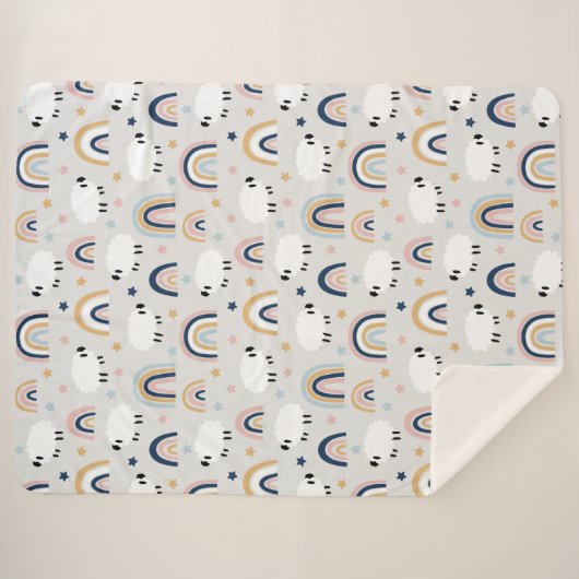 Boho Sheep Rainbow Print Sherpadecke (Vorderseite (Horizontal))