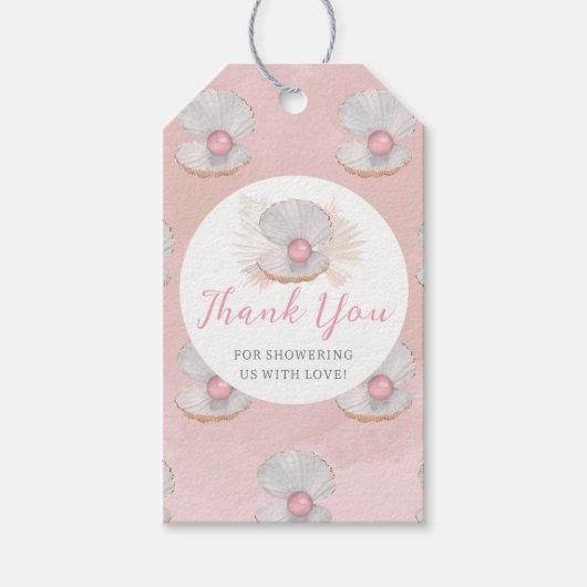 Boho Shell Rosa Perlen-Ocean Baby Shower Geschenka Geschenkanhänger (Vorderseite)