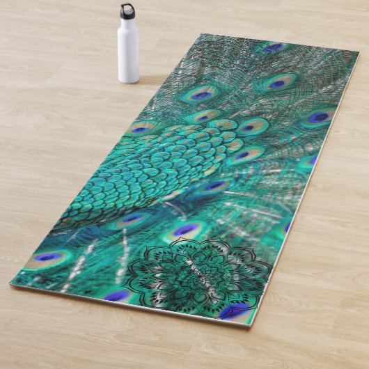 Boho Shimmering Chic Peacock Feather Yogamatte (Beispiel)