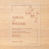 Boho Sienna Terracotta Floral Wedding Acryleinladungen (Vorderseite)