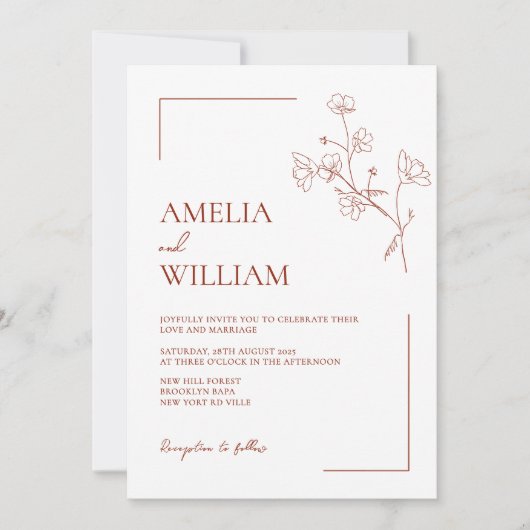 Boho Sienna Terracotta Florenz Einladung zur Hochz (Vorderseite)